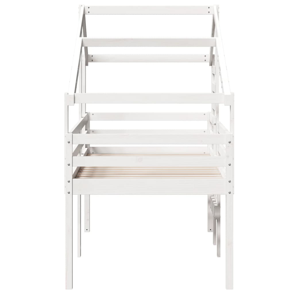 Letto a Soppalco con Tetto Bianco 75x190 cm in Legno di Pino