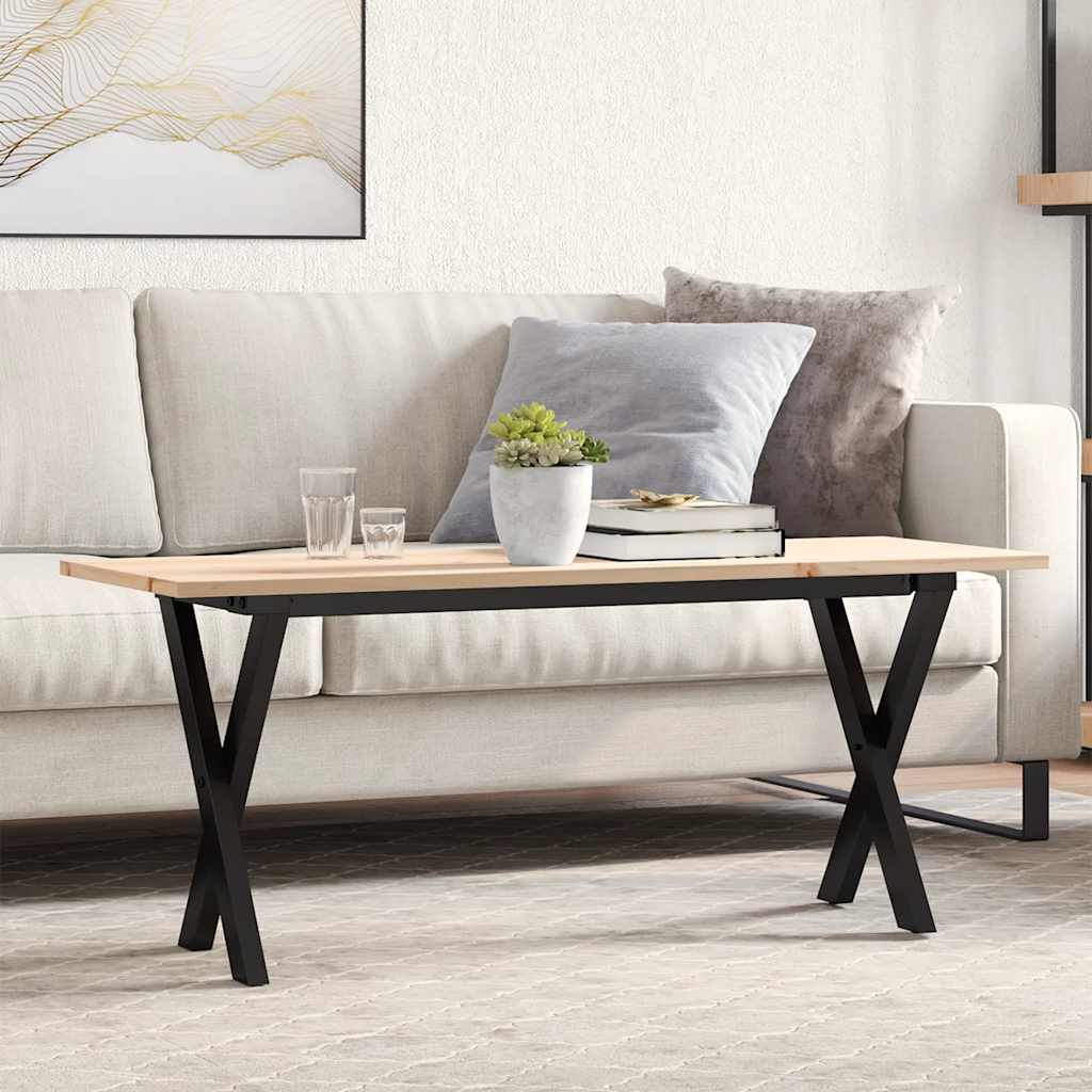 Tavolino Salotto Telaio a X 110x40x45 cm Legno Pino e Acciaio