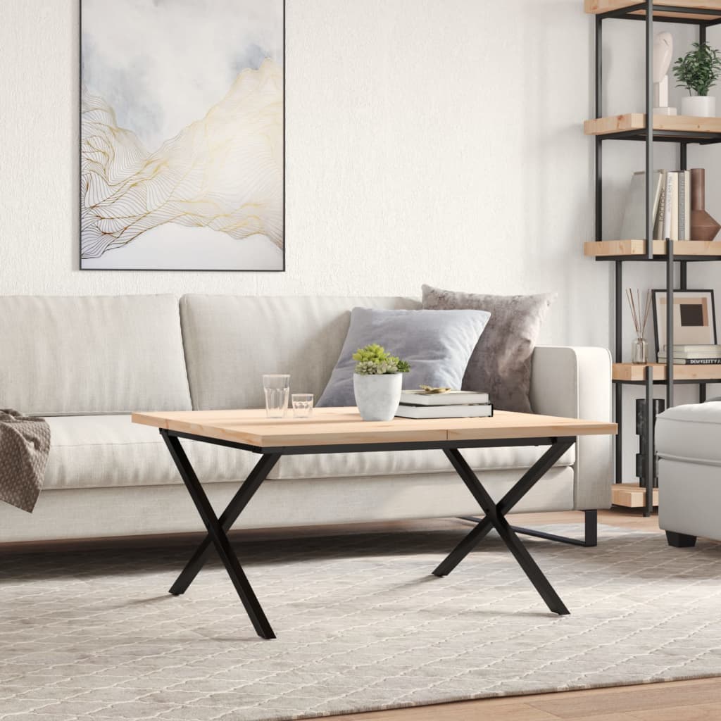 Tavolino Salotto Telaio a X 80x80x45,5cm Legno Pino e Acciaio