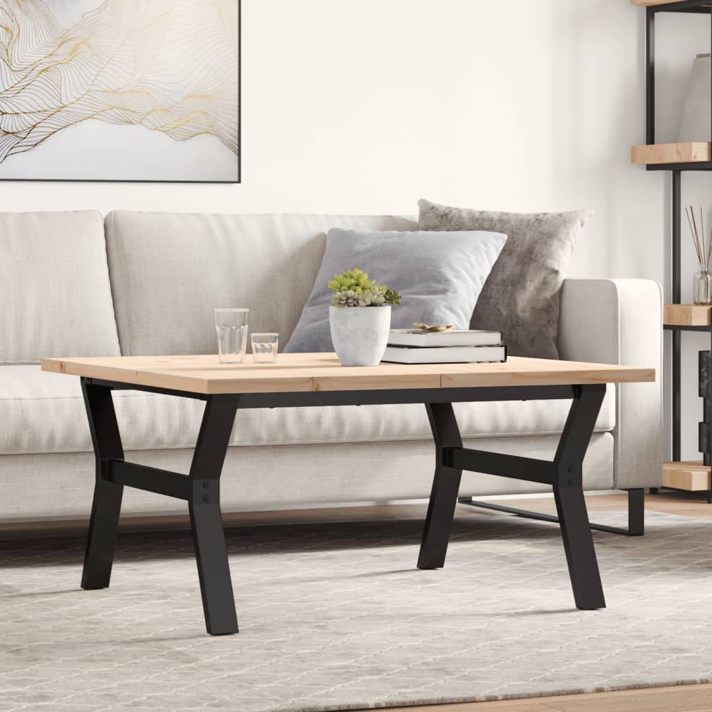 Tavolino Salotto Telaio a Y 90x90x45,5 cm Legno Pino e Acciaio