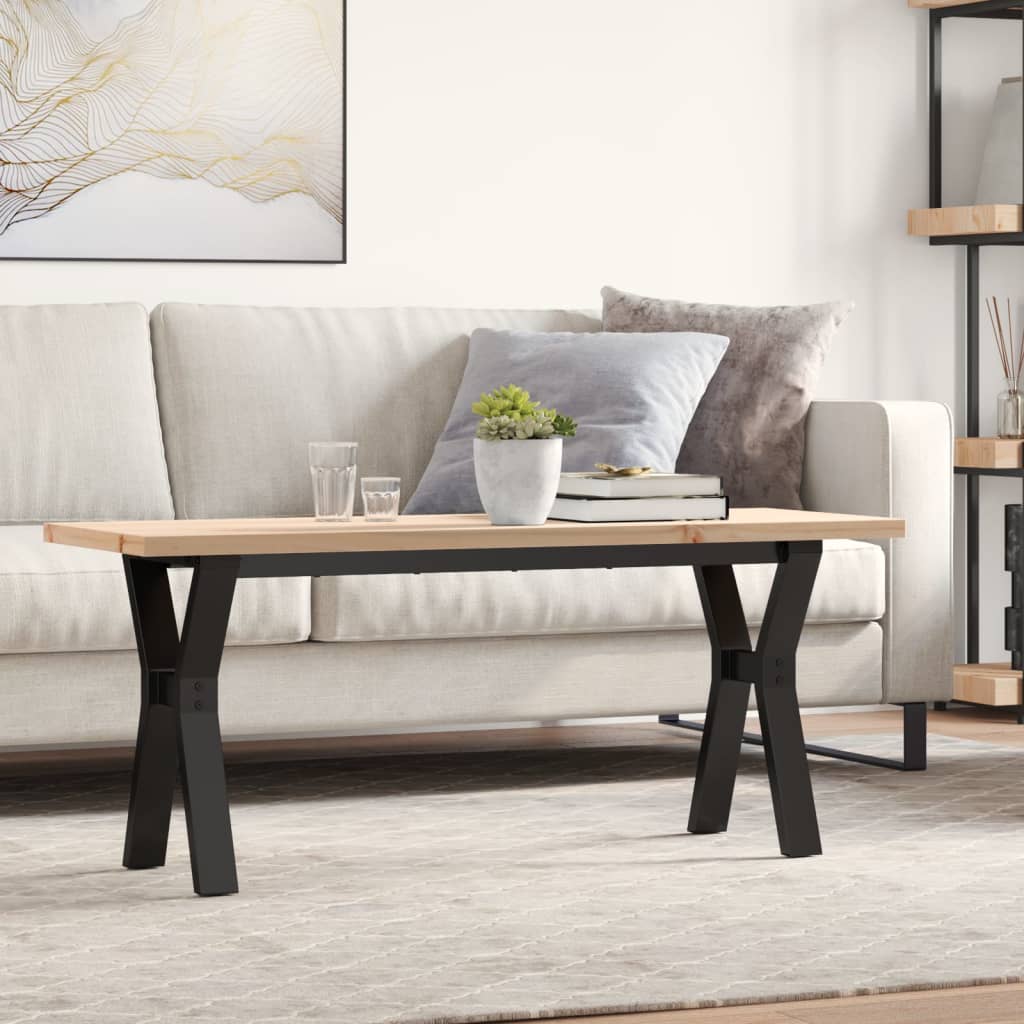 Tavolino Salotto Telaio a Y 110x40x45,5 cm Legno Pino e Acciaio