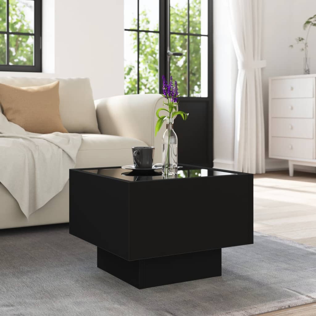Tavolino con LED Nero 40x40x30 cm in Legno Multistrato