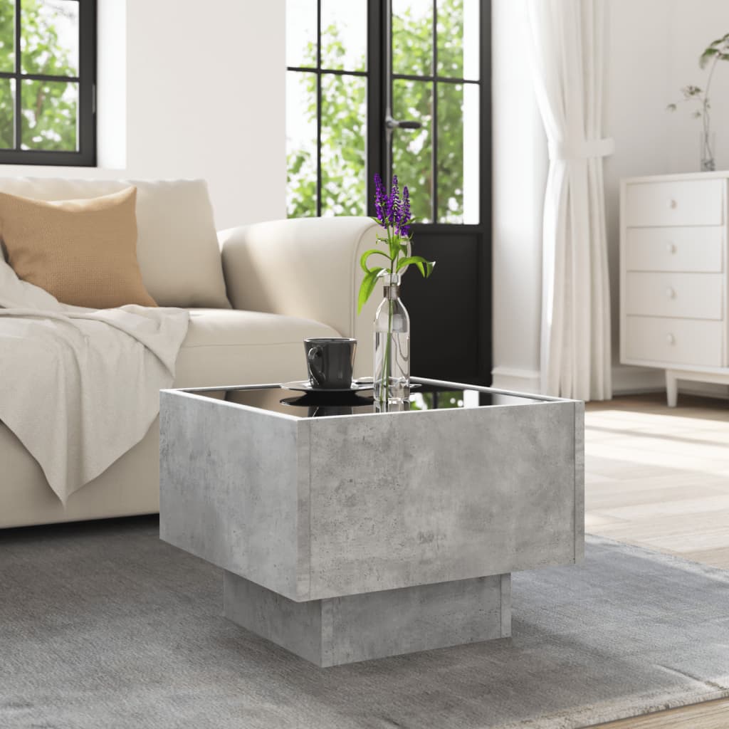 Tavolino con LED Grigio Cemento 40x40x30cm in Legno Multistrato