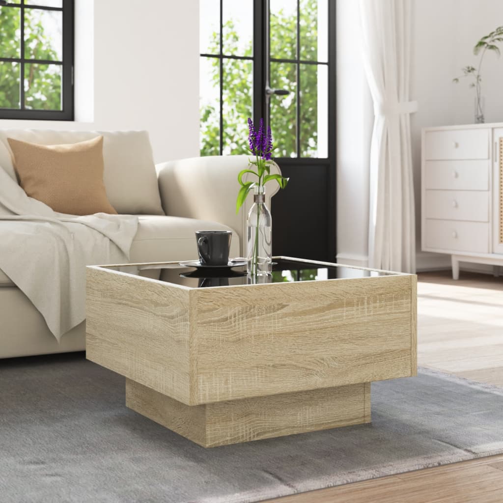Tavolino Salotto con LED Rovere Sonoma 50x50x30 cm Multistrato