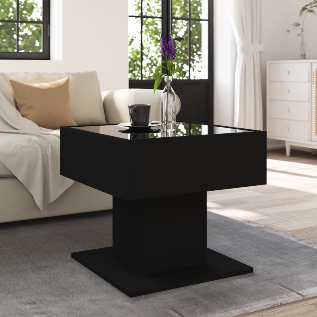 Tavolino Salotto con LED Nero 50x50x45 cm Legno Multistrato