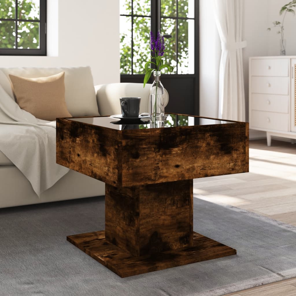 Tavolino Salotto con LED Rovere Fumo 50x50x45 cm Multistrato