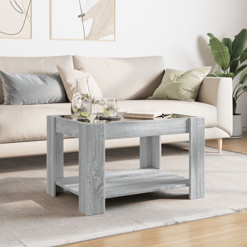 Tavolino Salotto con LED Grigio Sonoma 73x53x45 cm Multistrato