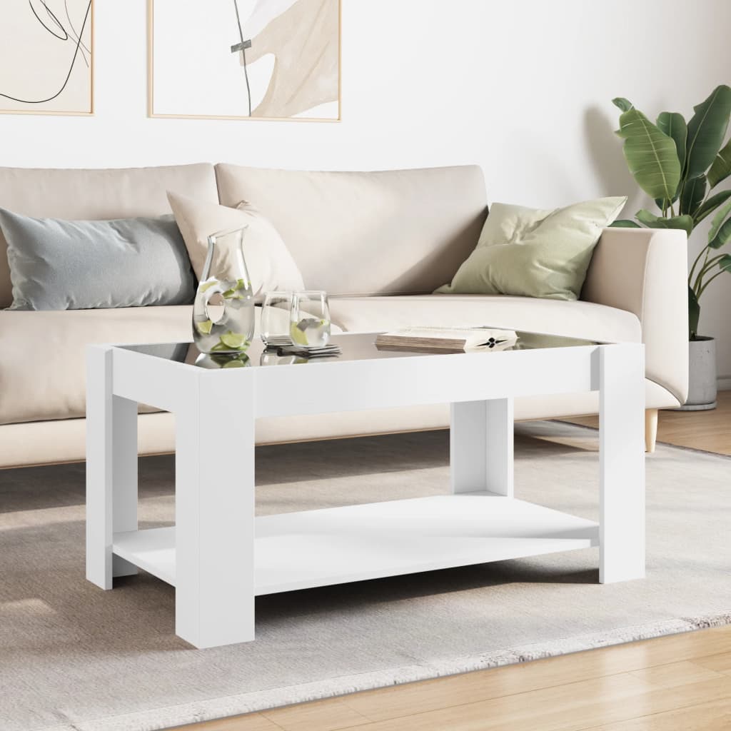 Tavolino Salotto con LED Bianco 93x53x45 cm Legno Multistrato