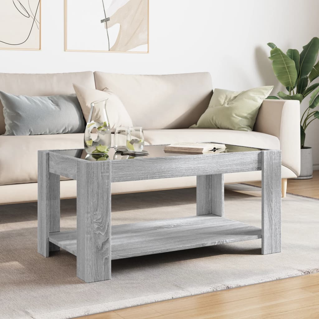Tavolino Salotto con LED Grigio Sonoma 93x53x45 cm Multistrato