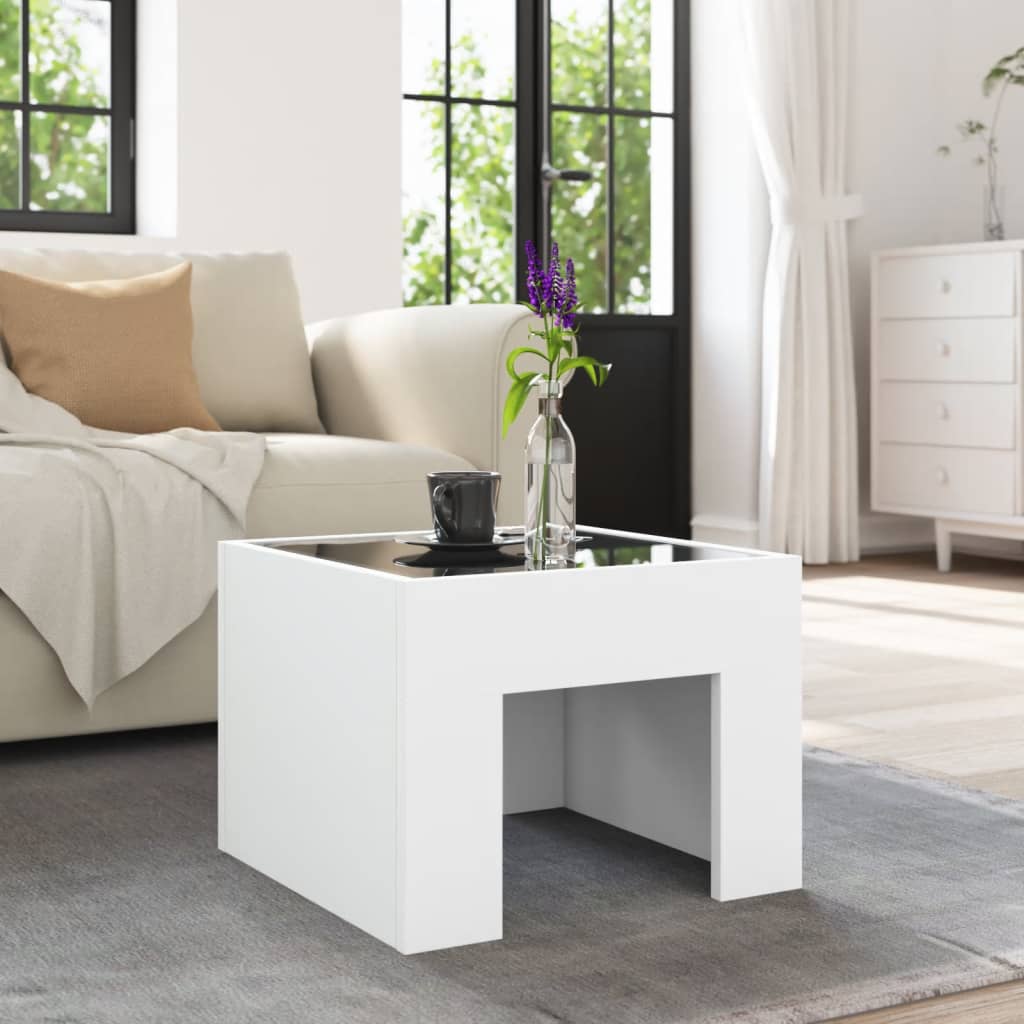 Tavolino da Salotto con LED Infinity Bianco 40x40x30 cm