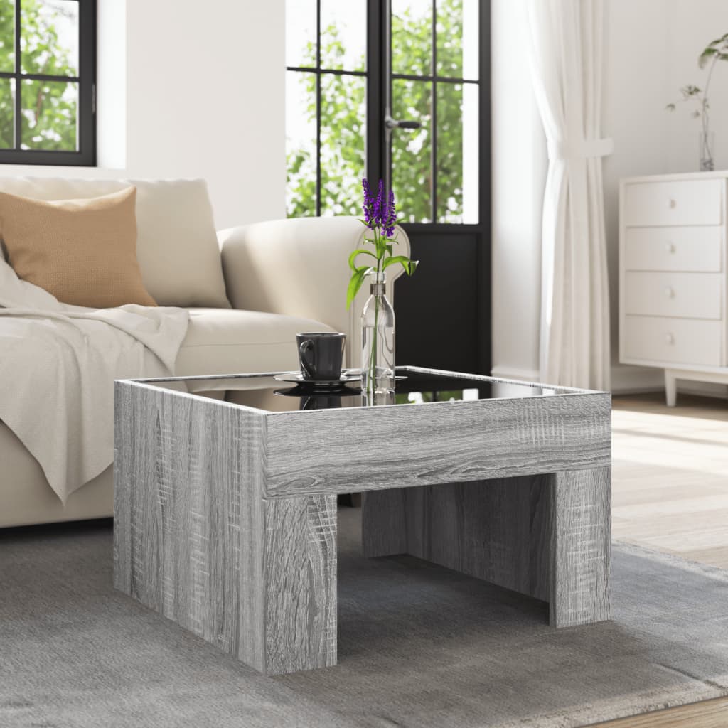 Tavolino da Salotto con LED Infinity Grigio Sonoma 50x50x30 cm