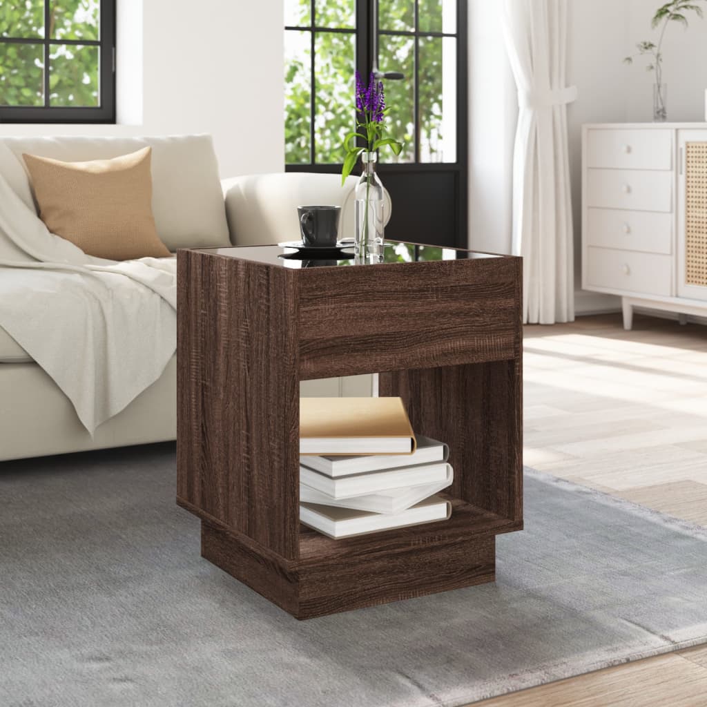 Tavolino da Salotto con LED Infinity Rovere Marrone 40x40x50 cm