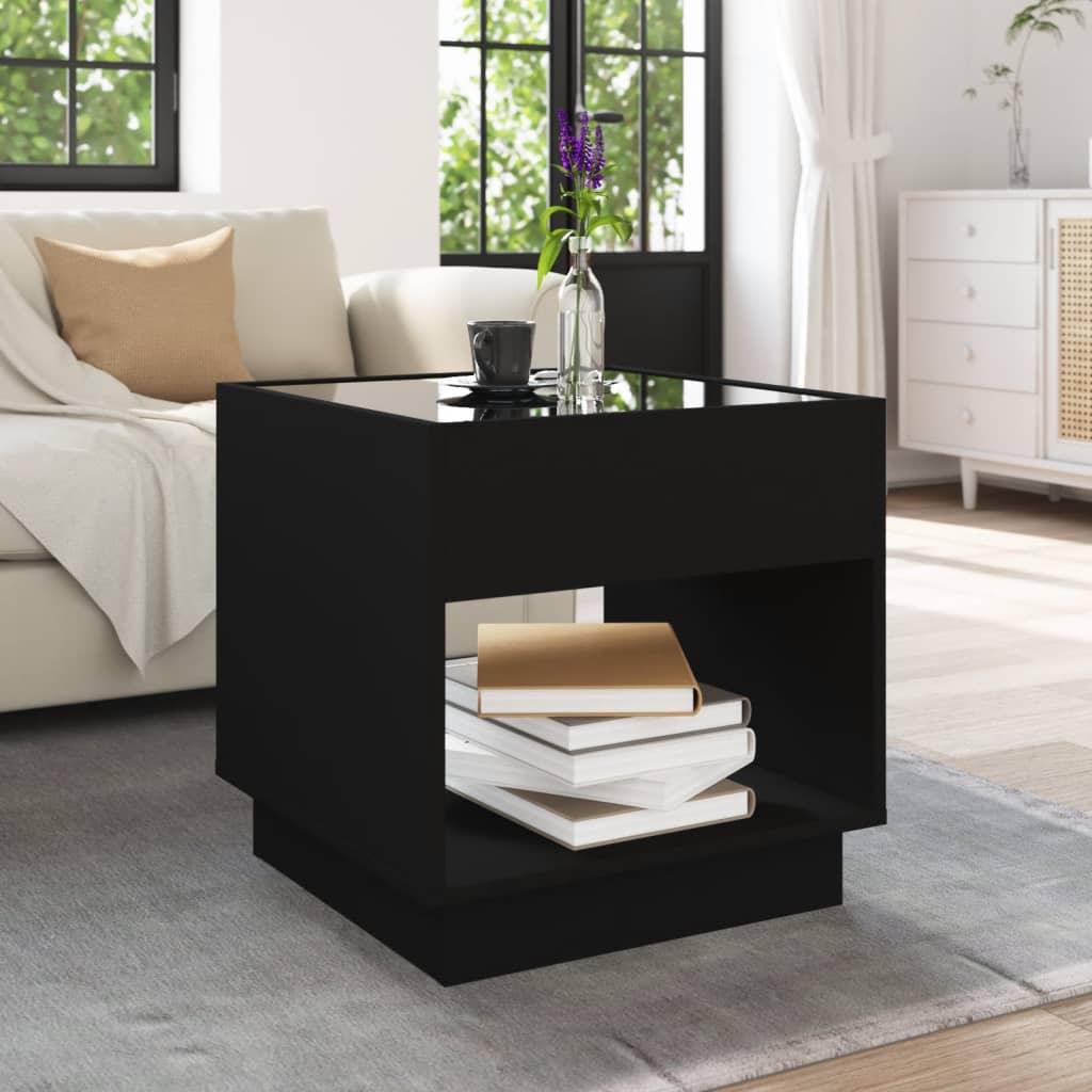 Tavolino da Salotto con LED Infinity Nero 50x50x50 cm