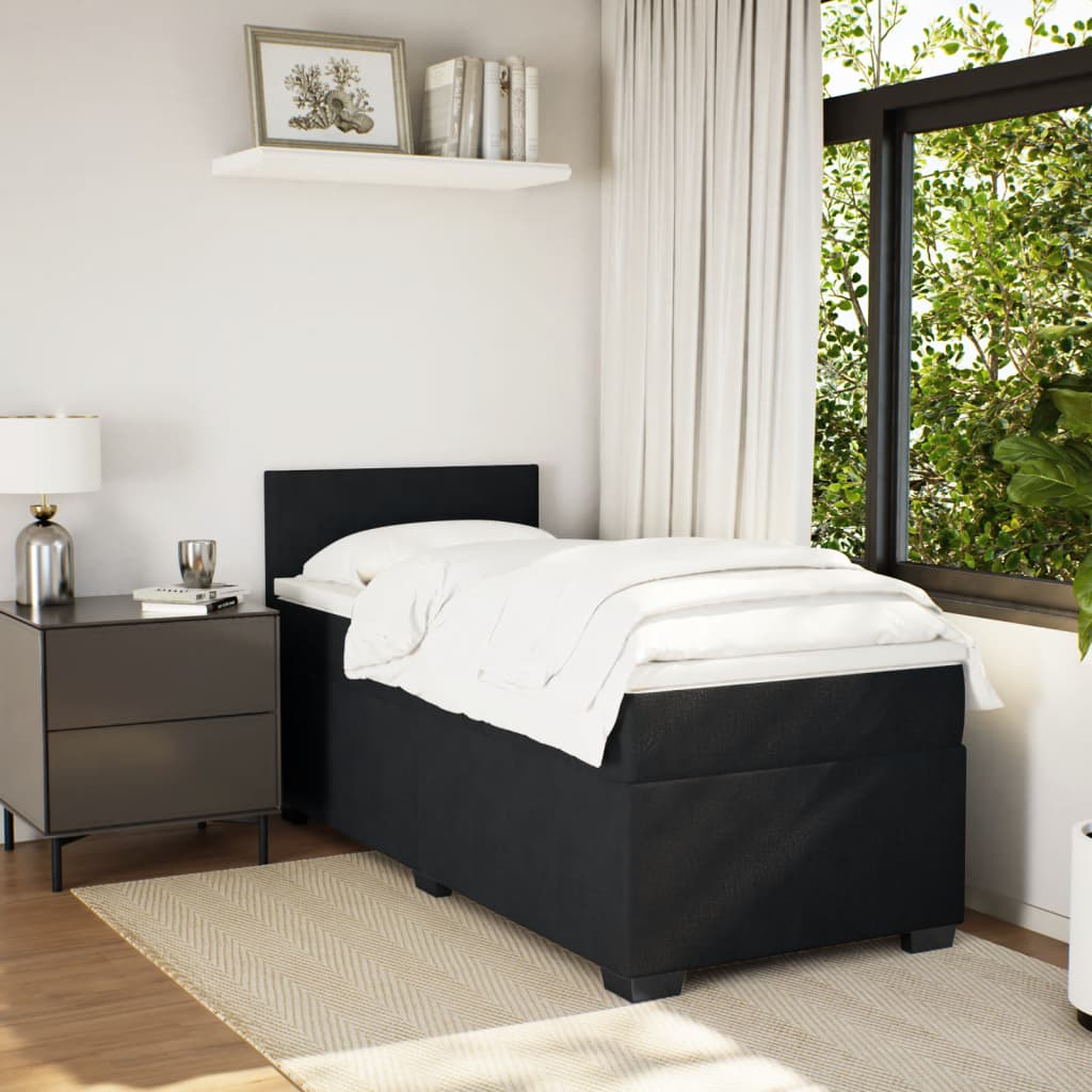 Letto a Molle con Materasso Nero Singolo in Velluto