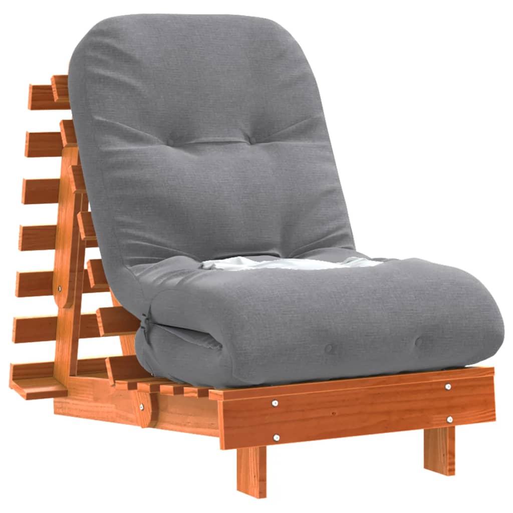Divano Letto Futon con Materasso Marrone Cera 60x206x11cm Pino