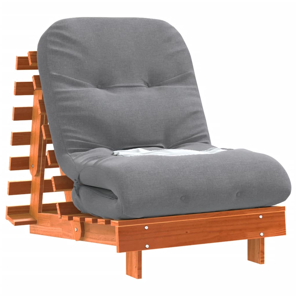 Divano Letto Futon con Materasso Marrone Cera 70x206x11cm Pino