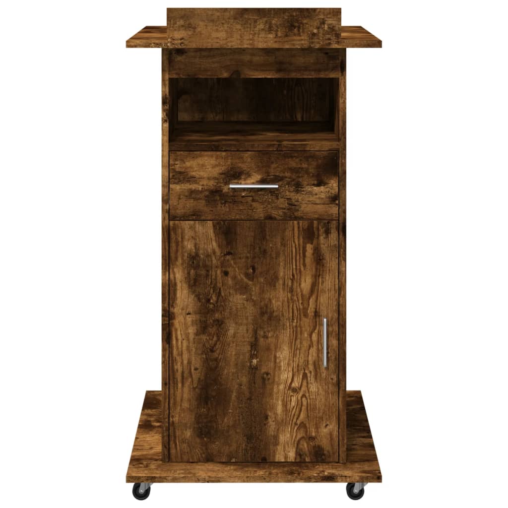 Leggio con Ruote e Cassetto Rovere Fumo 55x55x107cm Multistrato