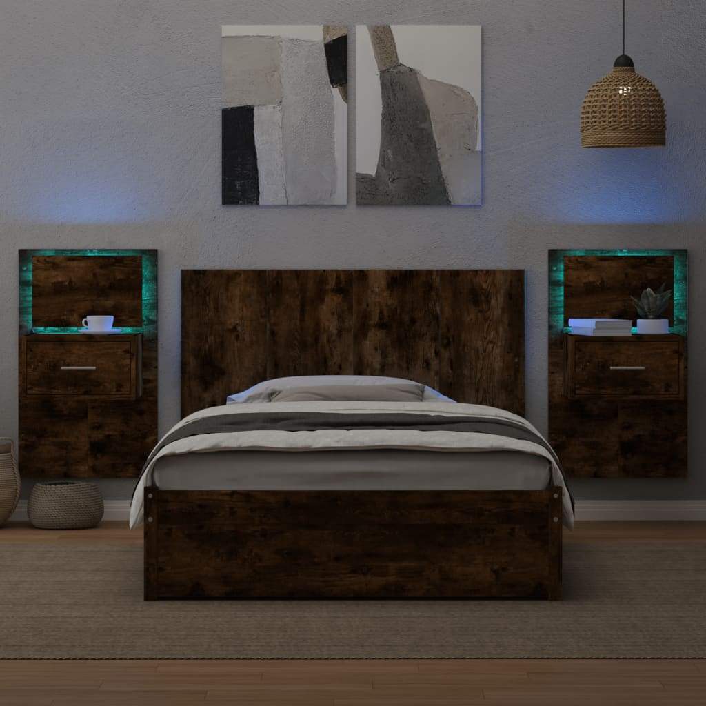 Testiera per Letto con Comodini Rovere Fumo 120 cm Multistrato