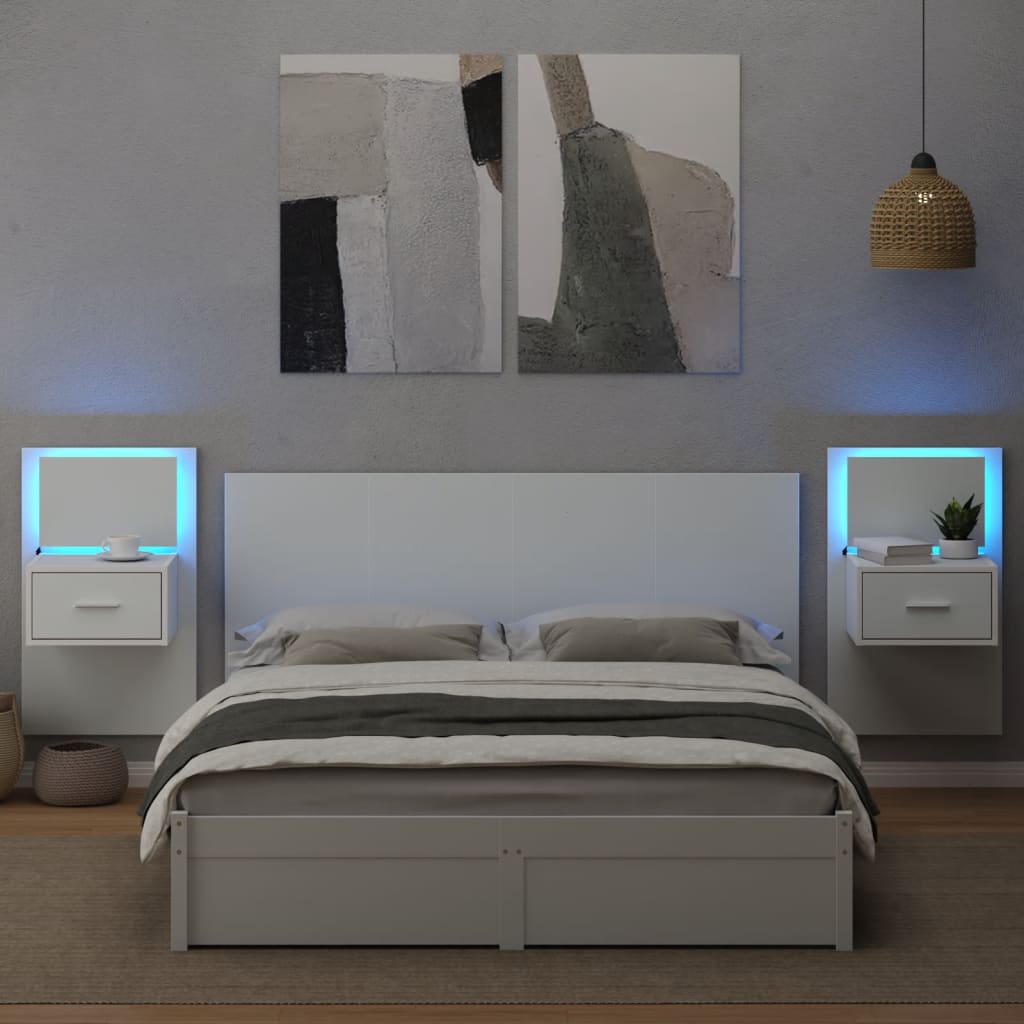 Testiera per Letto con Comodini Bianco 160 cm Legno Multistrato