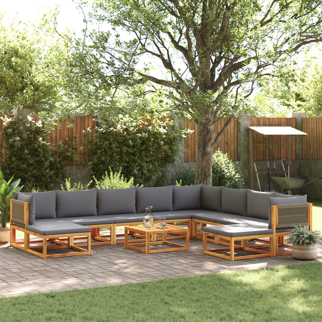Set di divani da giardino 11 pz con cuscini in legno di acacia e corda