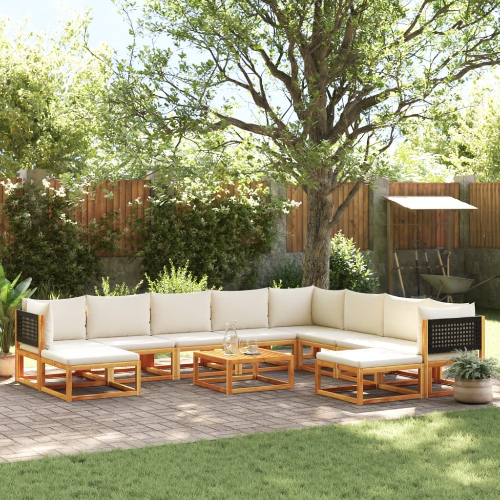 Set di divani da giardino 11 pz con cuscini in legno di acacia e rattan