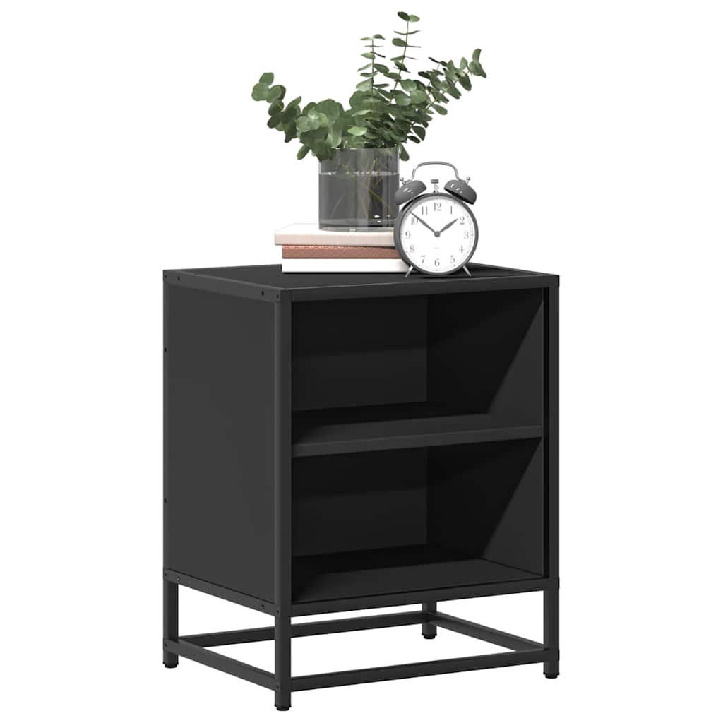 Comodino Nero 40x31x50 cm Legno Multistrato e Metallo