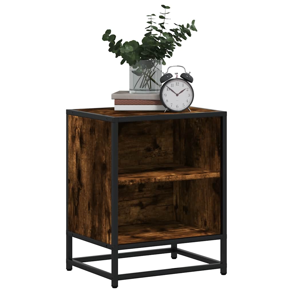 Comodino Rovere Fumo 40x31x50 cm Legno Multistrato e Metallo
