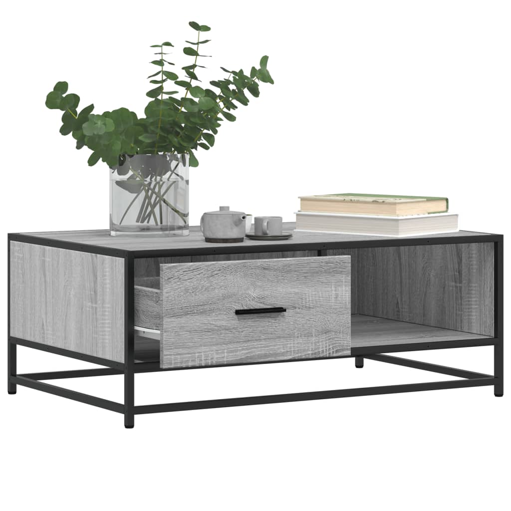 Tavolino Grigio Sonoma 90x57x35 cm Legno Multistrato e Metallo