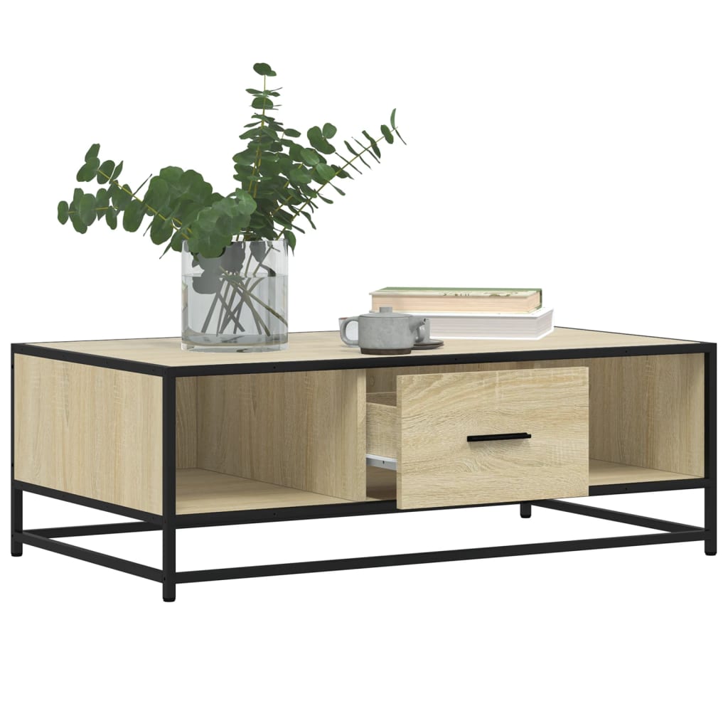 Tavolino Rovere Sonoma 100x57x35 cm Legno Multistrato Metallo