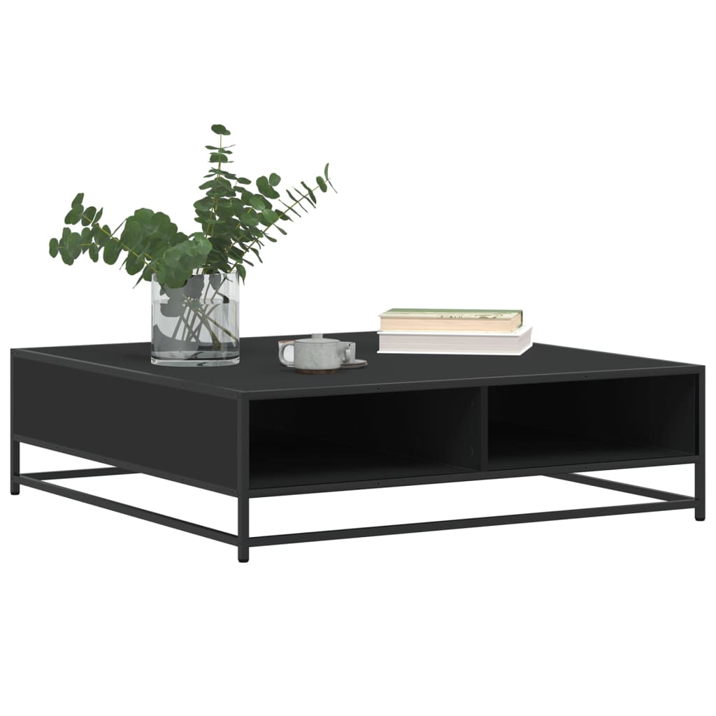 Tavolino Nero 100x100x30 cm Legno in Truciolato e Metallo