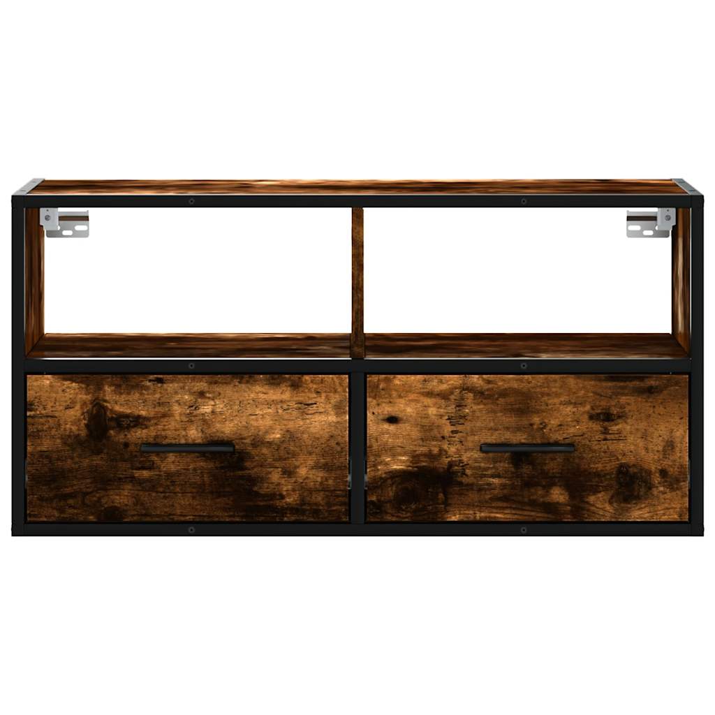 Mobile TV Rovere Fumo 80x31x39,5 cm Legno Multistrato e Metallo