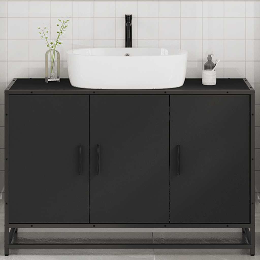 Mobile Lavabo Bagno Nero 90x33x60 cm in Legno Multistrato