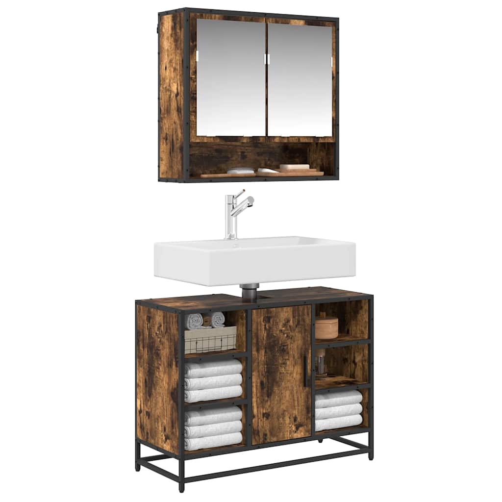 Mobile Lavabo Bagno Rovere Fumo 60x30x60 cm Legno Multistrato