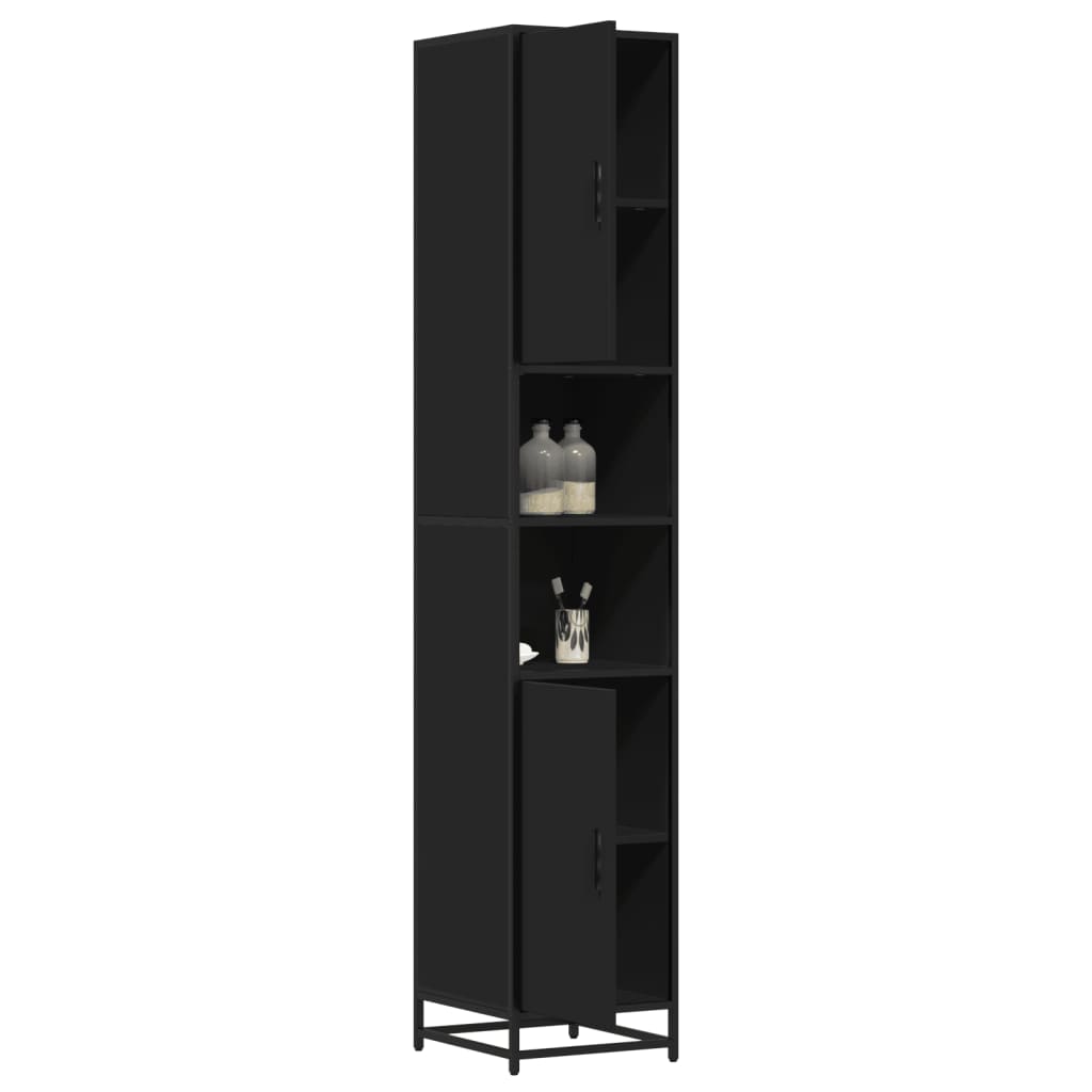 Mobile da Bagno Nero 35x37,5x188,5 cm in Truciolato e Metallo