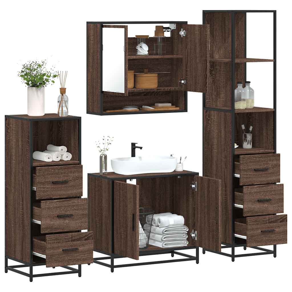 Set Mobili da Bagno 4 pz Rovere Marrone in Legno Multistrato