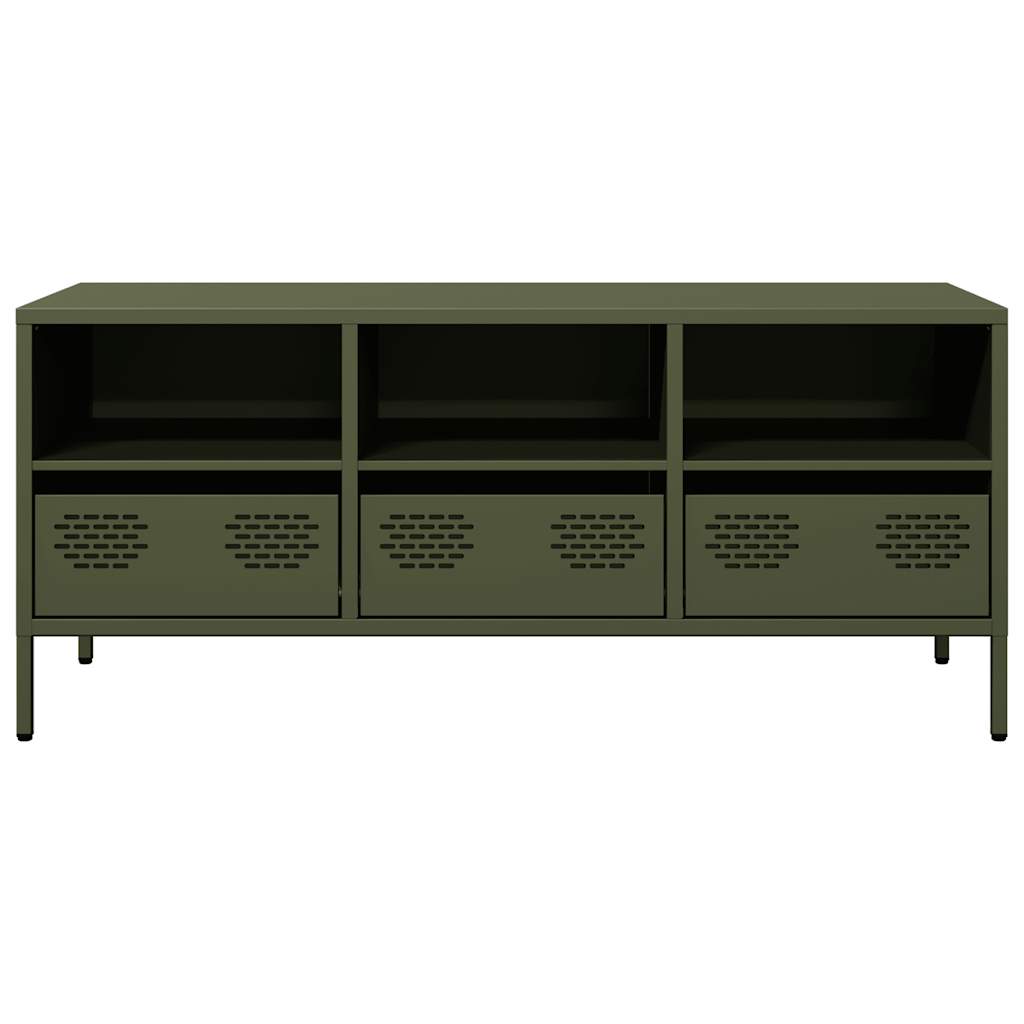 Mobile TV Verde Oliva 101,5x39x43,5cm Acciaio Laminato a Freddo