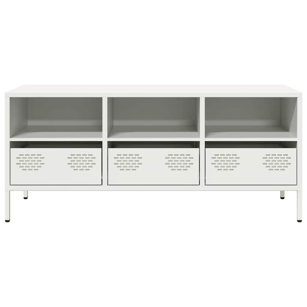 Mobile TV Bianco 101,5x39x43,5 cm in Acciaio Laminato a Freddo