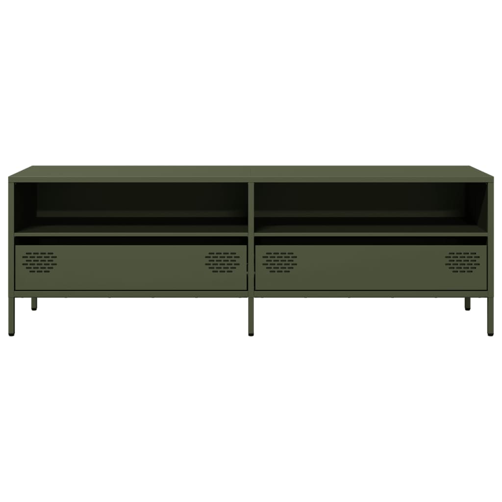 Mobile TV Verde Oliva 135x39x43,5cm Acciaio Laminato a Freddo
