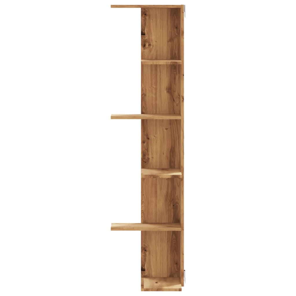 Scaffale Angolare Muro Rovere Artigianale 36,5x36,5x140cm Legno