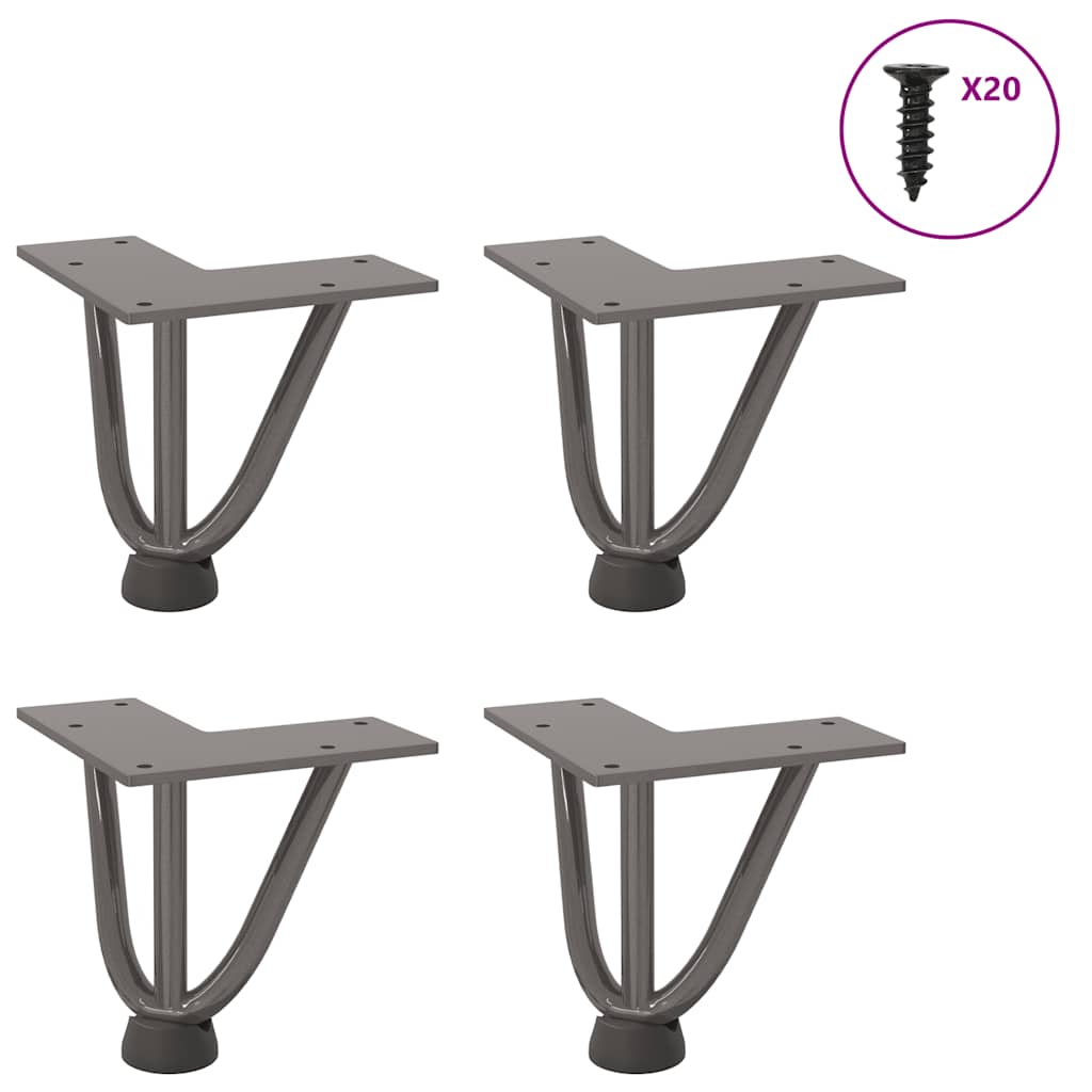 Gambe a forcina per tavolino 4 pz in acciaio naturale 10 cm in acciaio massiccio