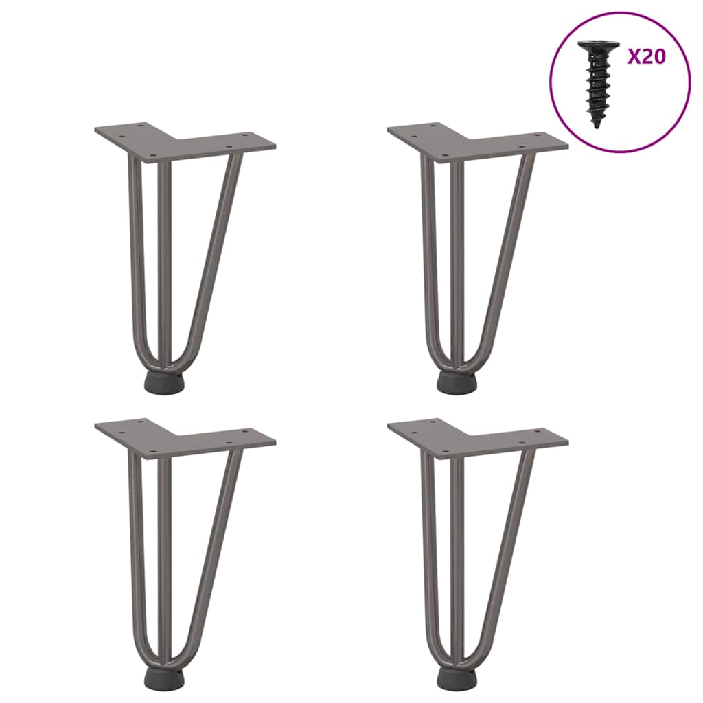 Gambe a forcina per tavolino 4 pz in acciaio naturale 20 cm in acciaio massiccio
