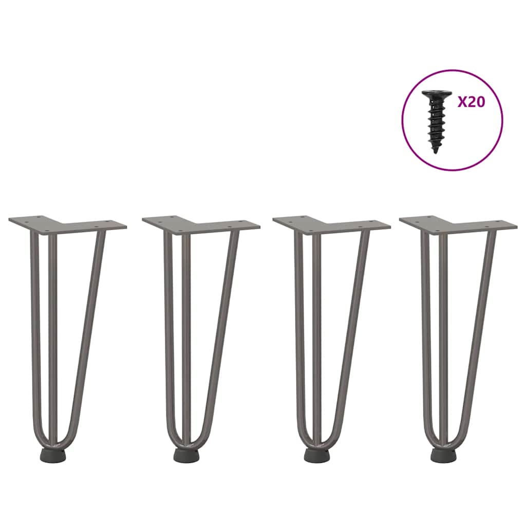 Gambe a forcina per tavolino 4 pz in acciaio naturale 30 cm in acciaio massiccio