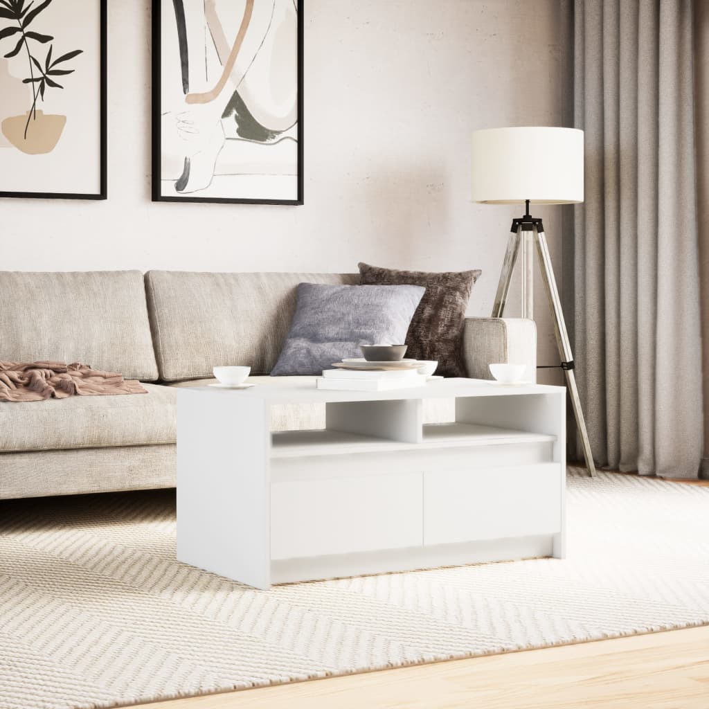 Tavolino da Salotto con Luci LED Bianco in Truciolato