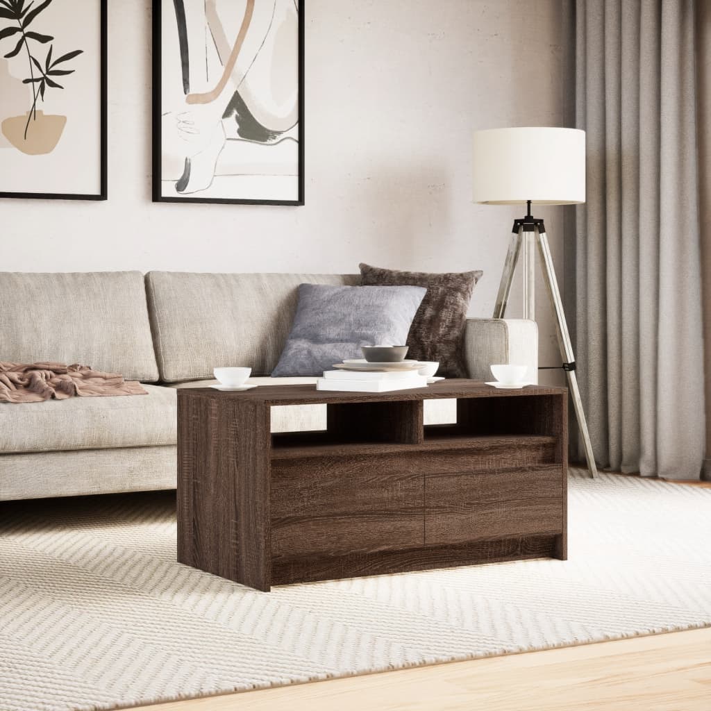Tavolino da Salotto con Luci LED Rovere Marrone in Truciolato