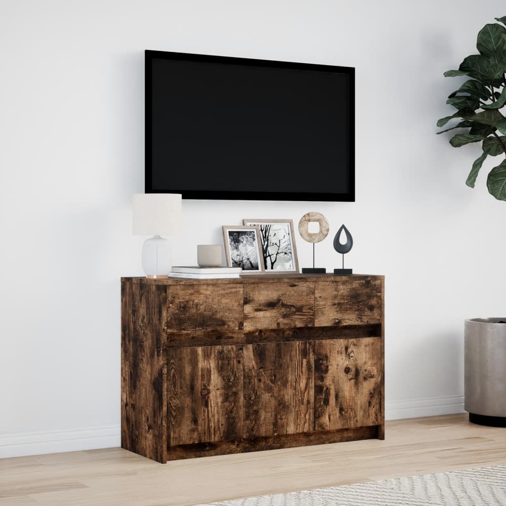 Mobile Porta TV con LED Rovere Fumo 91x34x61 cm in Truciolato