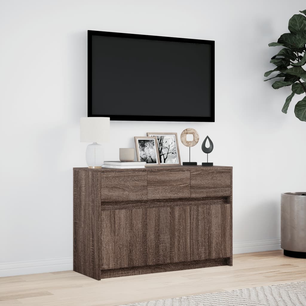Mobile Porta TV con LED Rovere Marrone 91x34x61 cm Truciolato