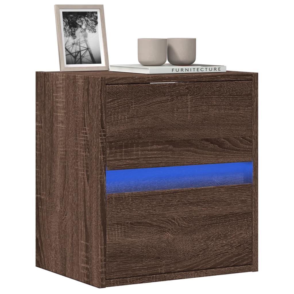 Mobile TV a Parete con Luci LED Rovere Marrone 41x31x45 cm