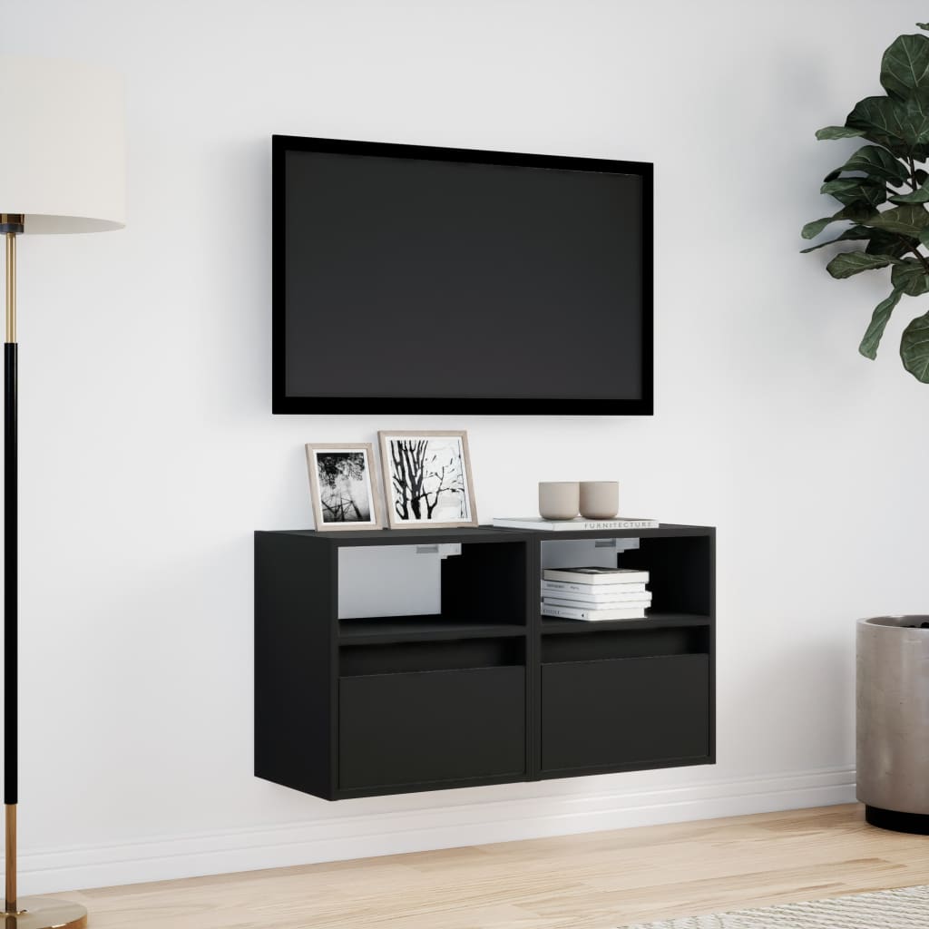 Mobili TV a Parete con Luci LED 2pz Neri 41x31x45 cm