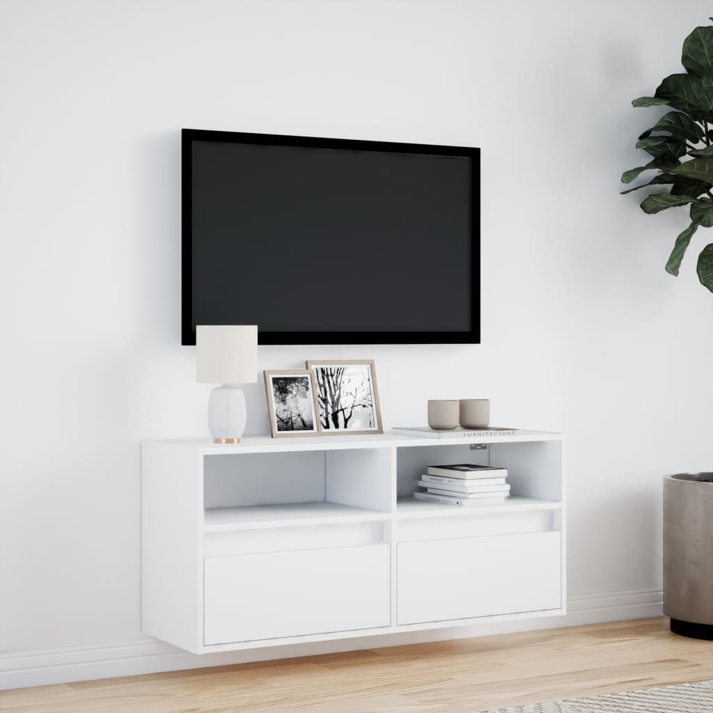 Mobile TV a Parete con Luci LED Bianco 100x31x45 cm