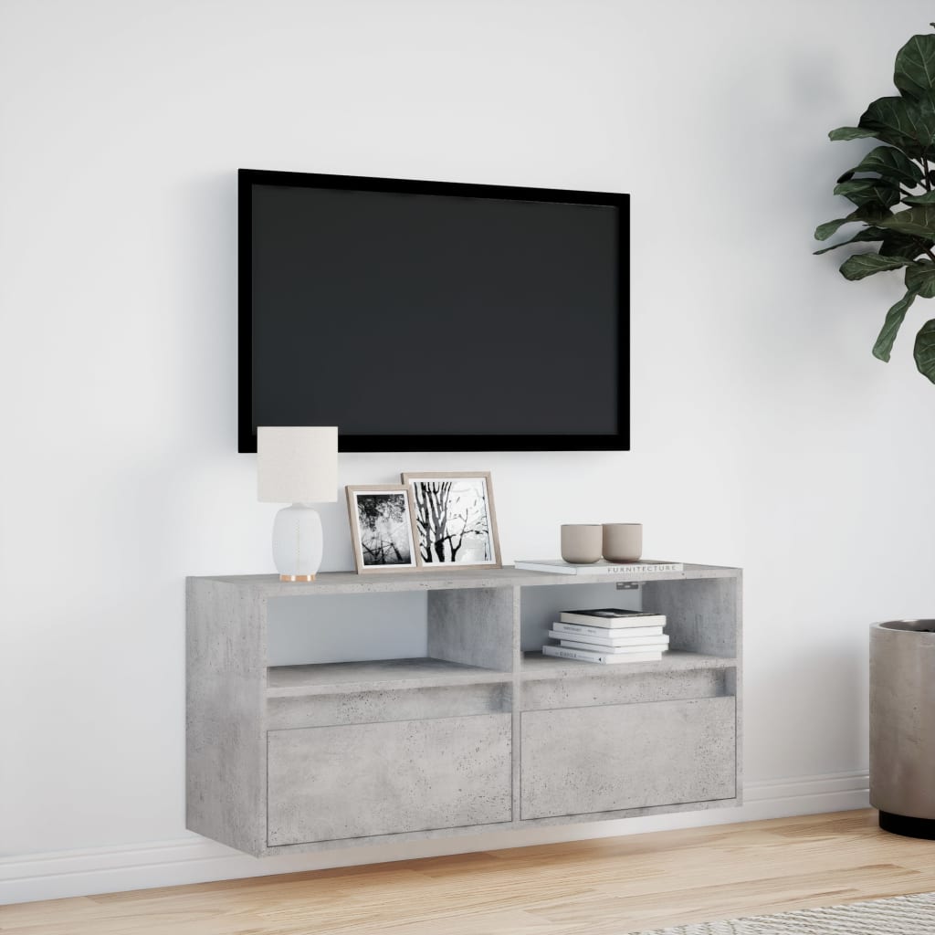Mobile TV a Parete con Luci LED Grigio Cemento 100x31x45 cm